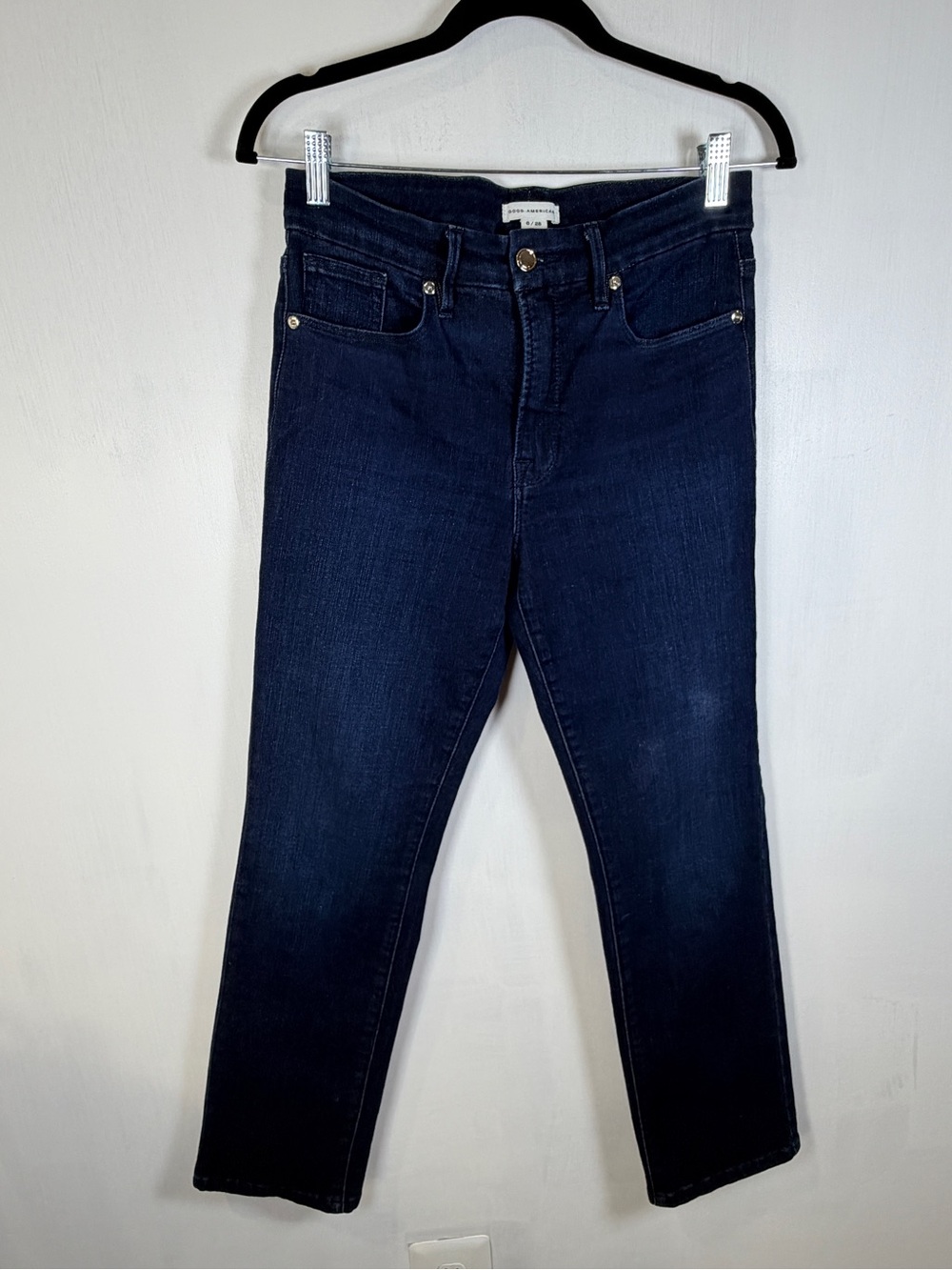 Good American Women’s Dark Indigo High-Rise Straight Leg Jeans Kardashian Sz 6